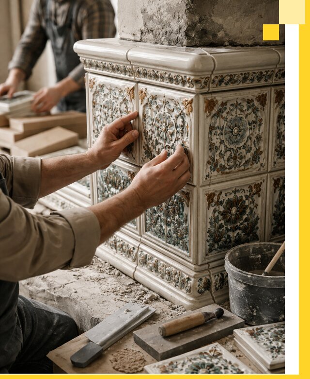 Изразцовые камины под ключ в Петергофе: проект и монтаж