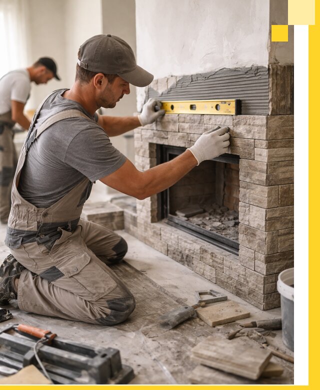 Облицовка каминов в Петергофе, монтаж и отделка натуральным камнем