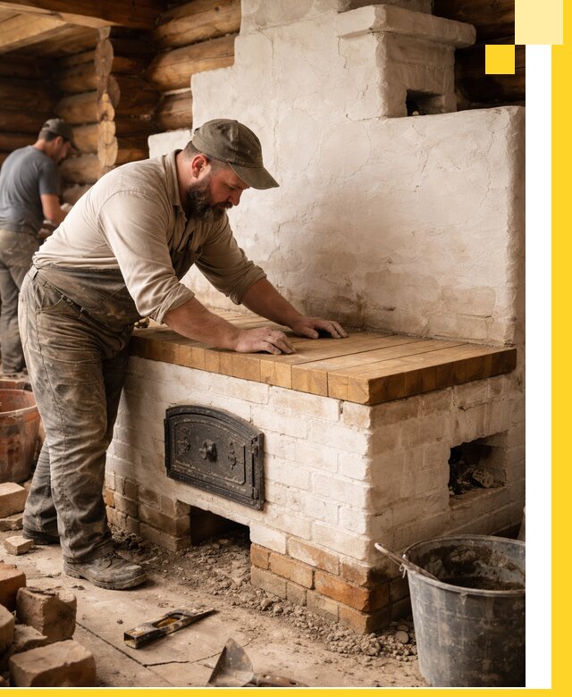 Проектирование и установка русской печи с лежанкой в Петергофе