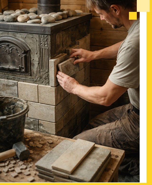 Облицовка банных печей в Петергофе профессиональная отделка