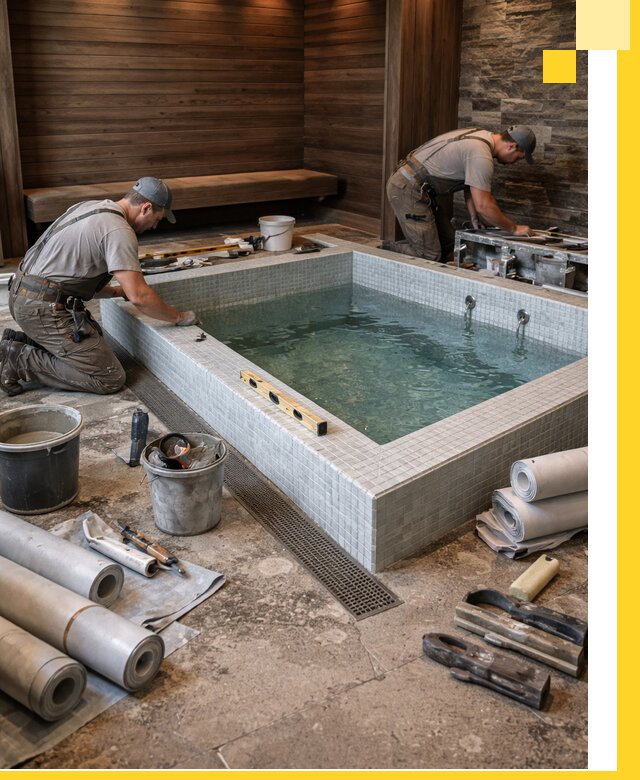 Установка и строительство бассейнов для сауны в Петергофе