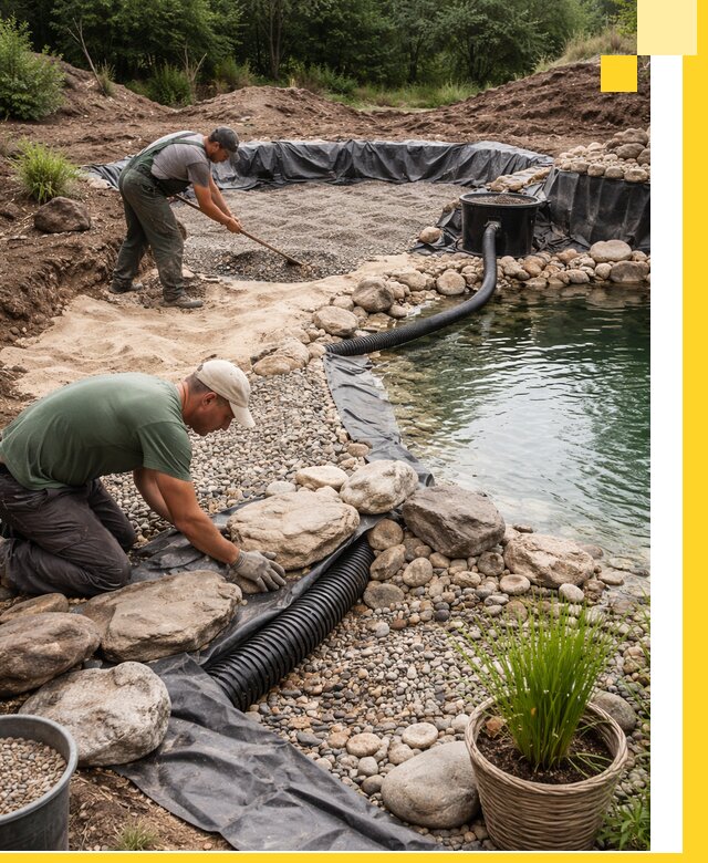 Строительство природных бассейнов и озер в Петергофе под ключ