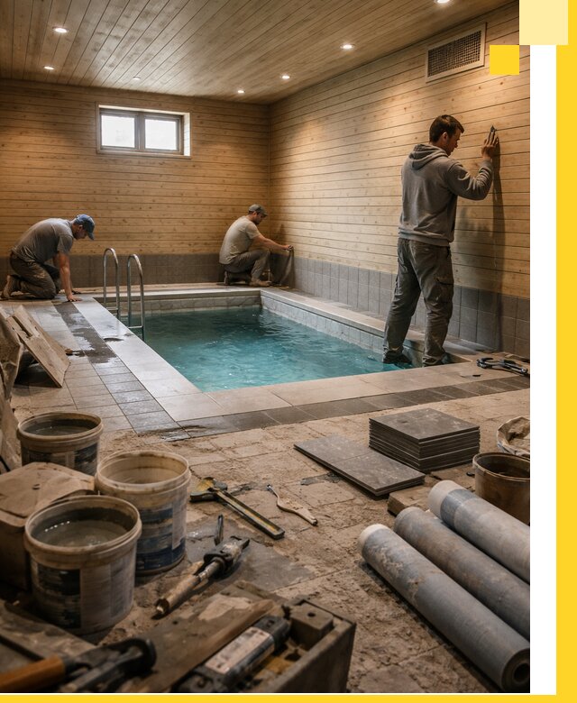 Строительство бани с бассейном и сауной под ключ в Петергофе