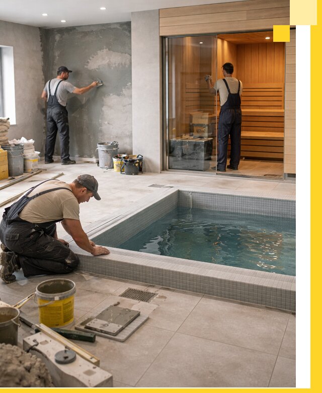 Проектирование и строительство сауны с бассейном в Петергофе