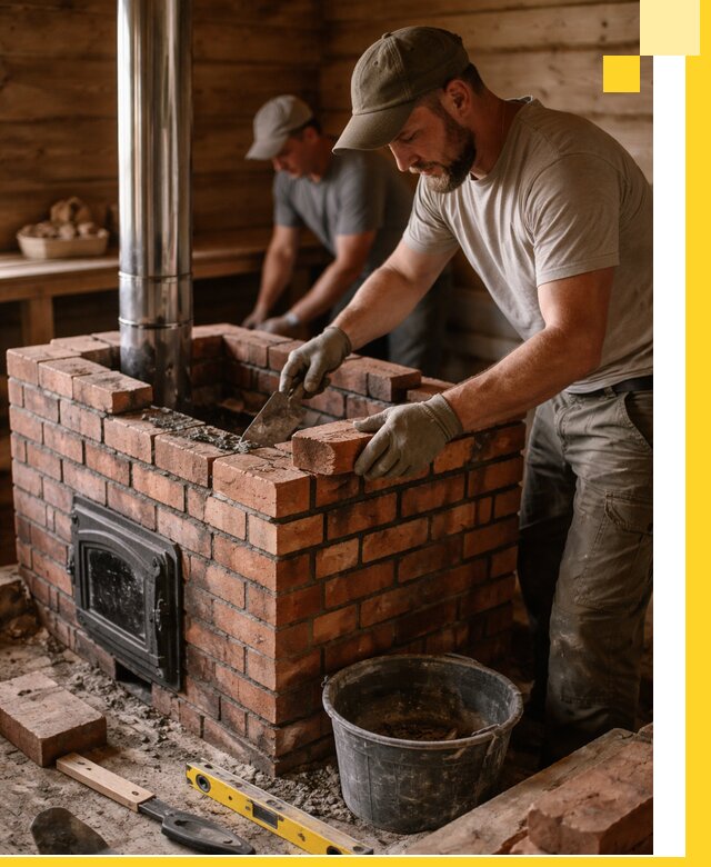 Кирпичные печи для бани под ключ в Петергофе, проект и монтаж