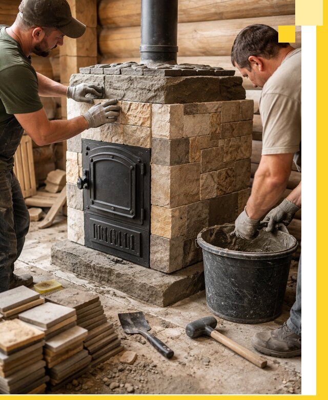 Облицовка банной печи под ключ в Петергофе: камень и плитка