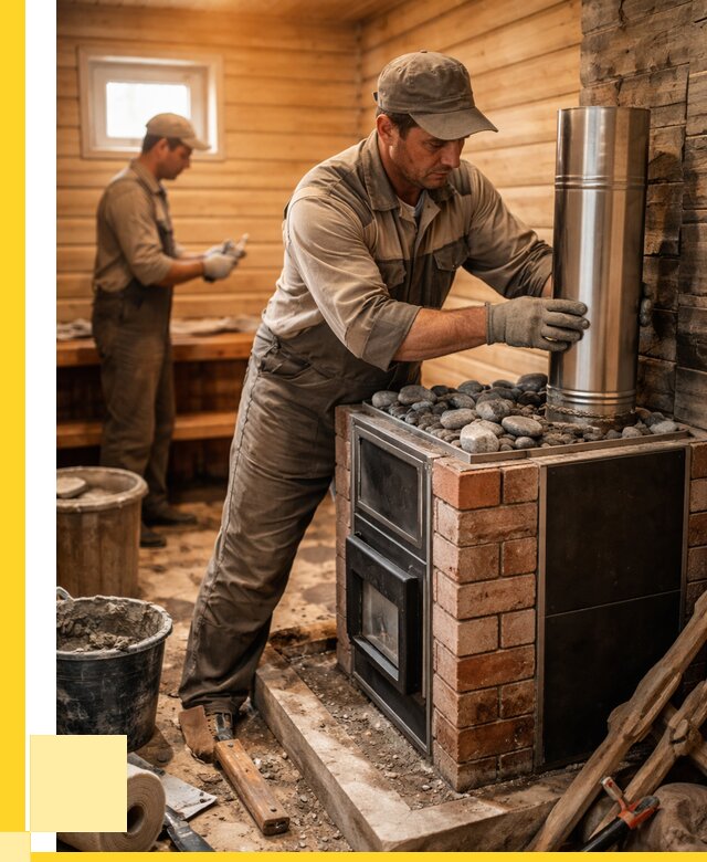 Монтаж печи в бане под ключ в Петергофе от 20922 р. | ЭриданПтф