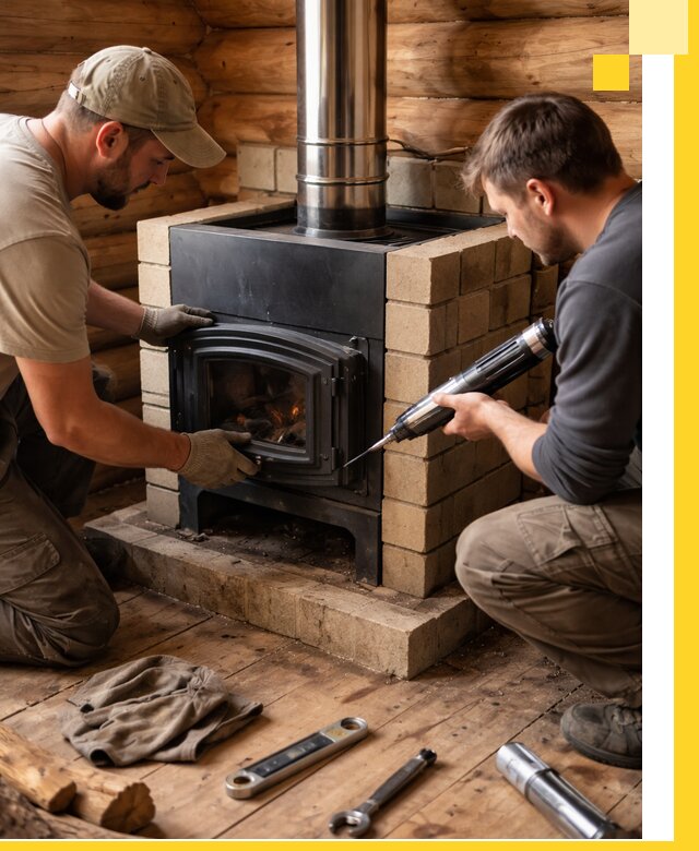 Монтаж и установка печи в бане под ключ с гарантией в Петергофе