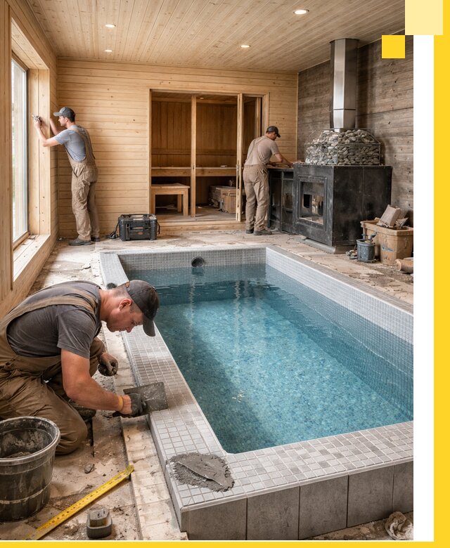 Проект бани с бассейном и сауной в Петергофе под ключ