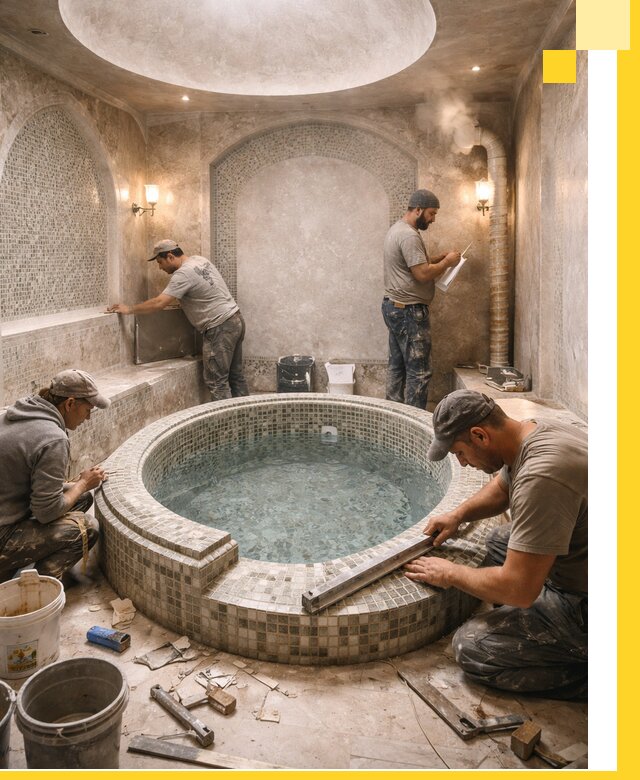 Профессиональное строительство хамама с бассейном в Петергофе под ключ