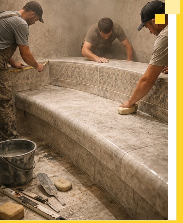 Изготовление и установка сидений для хамама в Петергофе